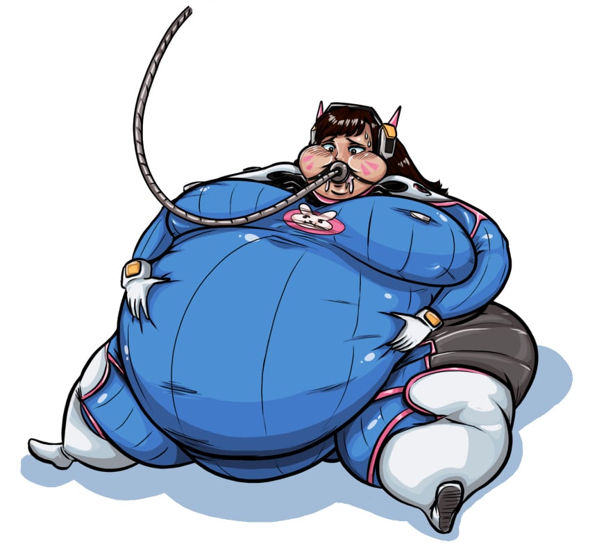 d.va hose hose_in_mouth hose_inflation obese obese_female overwatch tagme tagme_(artist) weight_gain