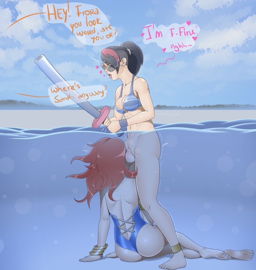 2girls ahe_gao ass bottomless bra cunnilingus feet female female_only fiora_laurent freckles freckles_on_ass ginger league_of_legends miss_fortune multiple_girls oral oral_sex ponytail pool pool_party_fiora pool_party_miss_fortune pool_party_series public red_hair shadrysea shaking shaved_pussy sunglasses swimsuit text tight_clothing tights tinted_eyewear tongue tongue_out trembling two_tone_hair underwater underwear yuri