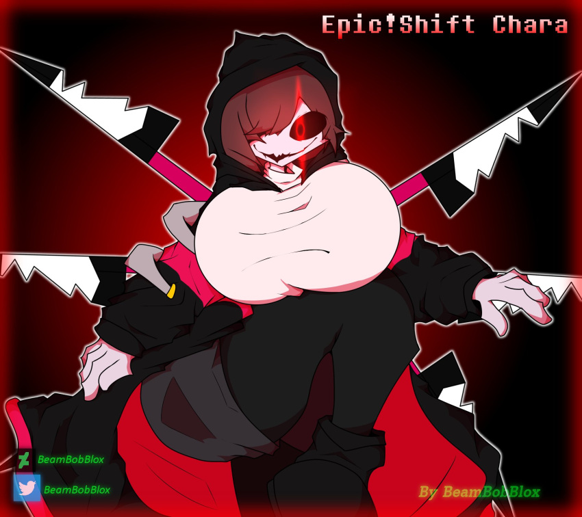 1girls beambobblox big_breasts black_sclera brown_hair chara female female_only red_eyes undertale undertale_(series) undertale_au undertale_fanfiction