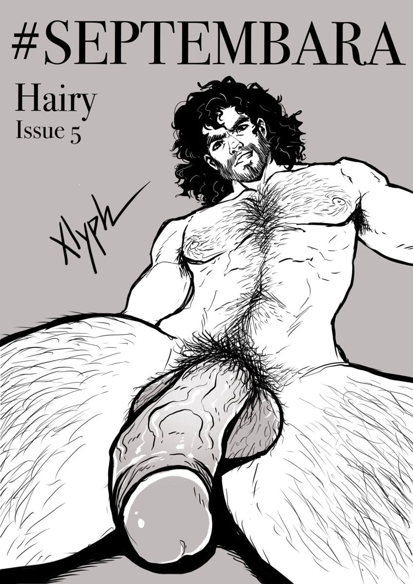 1boy balls ballsack beard black_and_white body_hair boner curly_hair english_text erect_penis erection facial_hair foreskin foreskin_folds hairy_balls hairy_male hard_on human intact long_hair_male male male_nipples male_only male_pubic_hair manly mature_male monochrome muscles muscular_male mustache nude_male pecs penis retracted_foreskin scrotum septembara sketch solo testicles thick_eyebrows uncolored uncut veiny_penis xlyph