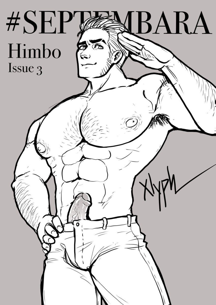 actor black_and_white boner english english_text erect_penis erection hard_on himbo male male_only muscles muscular muscular_male penis_peek saluting septembara sketch uncolored uncut veiny_penis xlyph