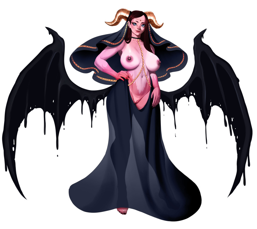 1girls big_breasts demon demon_girl demon_horns demon_wings female female_focus female_only horns huge_breasts humanoid looking_at_viewer luenartt no_bra no_humans no_panties no_underwear wings