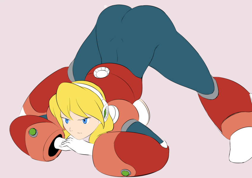 1girls alia android artist_request ass ass_up back bangs big_ass blonde_hair bodysuit color_edit edit jack-o_pose legs_spread mega_man mega_man_x robot_girl rockman rockman_x self_upload third-party_edit tight_clothing unamused