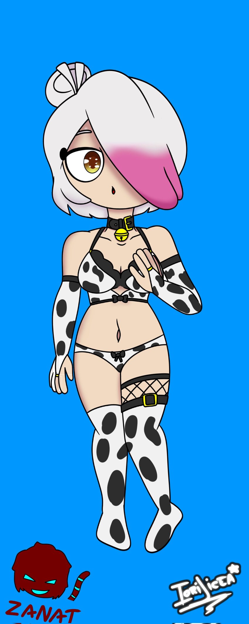 artist_request cow_bikini fhs fhsz3r0 fnafhs fnafhs_z3ro fnafhsrule34 iori_licea meg_(fnafhs) white_hair yellow_eyes