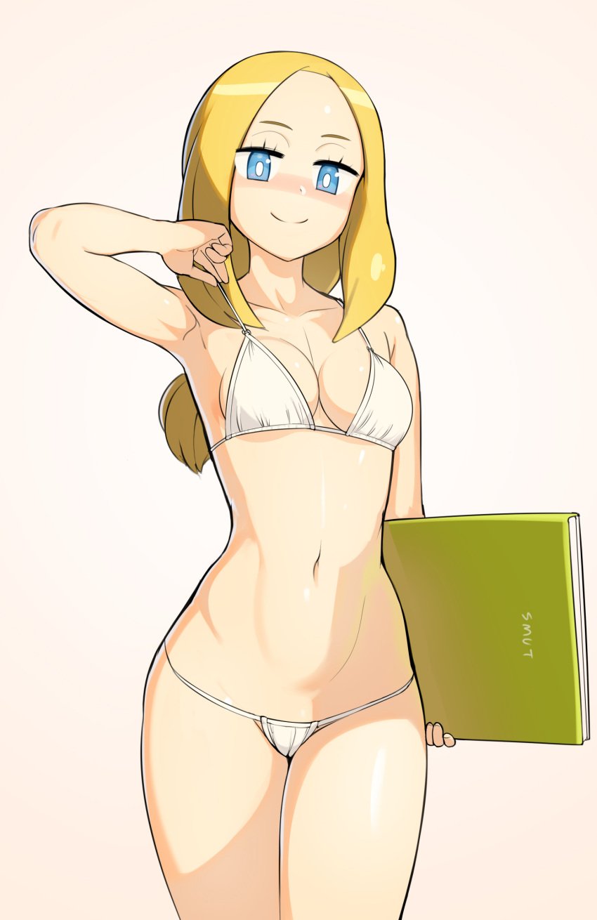 1girls absurd_res armpits bikini blonde_hair blue_eyes breasts eye_contact female female_only game_freak highres looking_at_viewer matsurika_(pokemon) medium_breasts mina_(pokemon) nintendo nisetanaqa pokemon pokemon_sm solo solo_female standing thick_thighs thighs