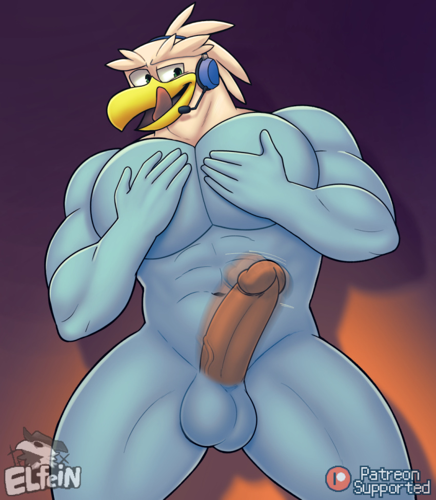 accipitrid accipitriform anthro avian balls big_muscles big_pecs big_penis bird blue_body eagle elfein genitals headgear headphones headset hi_res humanoid_genitalia humanoid_penis male male_focus male_only muscular pecs penis sea_eagle sega soar_the_eagle solo solo_male sonic_(series) sonic_boom sonic_the_hedgehog_(series) tongue tongue_out