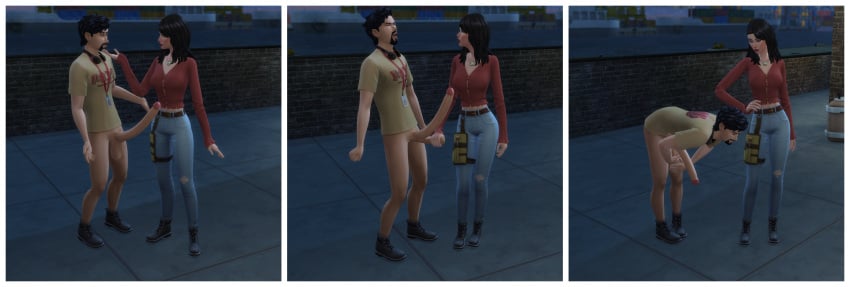 1boy 1girls 2022 3d beard big_penis black_hair couple female kicking_balls long_hair long_penis male matrixsims normal_breasts nude_male penis sims4 tamakeri the_sims the_sims_4