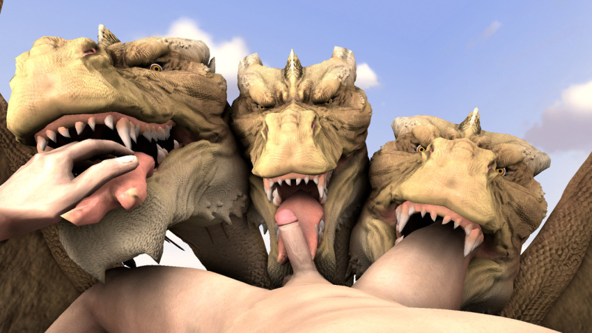 2022 3_heads 3d 3d_(artwork) bikkter90 completely_nude completely_nude_male digital_media_(artwork) dragon erect_penis erection fangs fellatio feral feral_on_human first_person_view gay godzilla_(series) godzilla_king_of_the_monsters human human_on_feral humanoid_genitalia humanoid_penis imminent_vore kaiju king_ghidorah legs_in_mouth licking licking_hand licking_penis male/male male_only male_pov multi_head nude nude_male oral oral_sex penis_on_tongue pov scaled scales sharp_teeth sky tongue tongue_out yellow_body yellow_scales yellow_skin