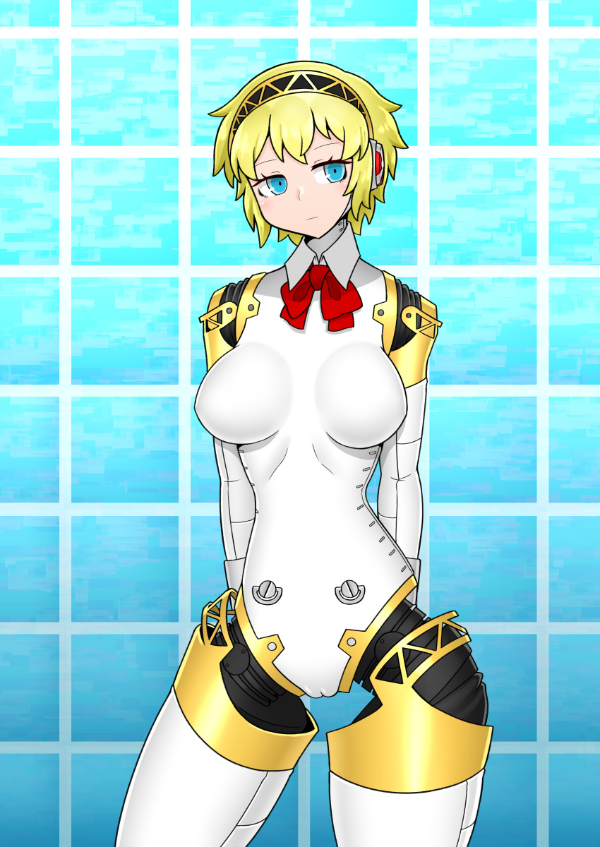 1girl 1girls aegis_(persona) aigis_(persona) ass atlus blonde_hair blue_eyes breasts female female_only fully_clothed gynoid humanoid megami_tensei megami_tensei_persona persona persona_3 ribbon ribbons robot robot_girl solo solo_female