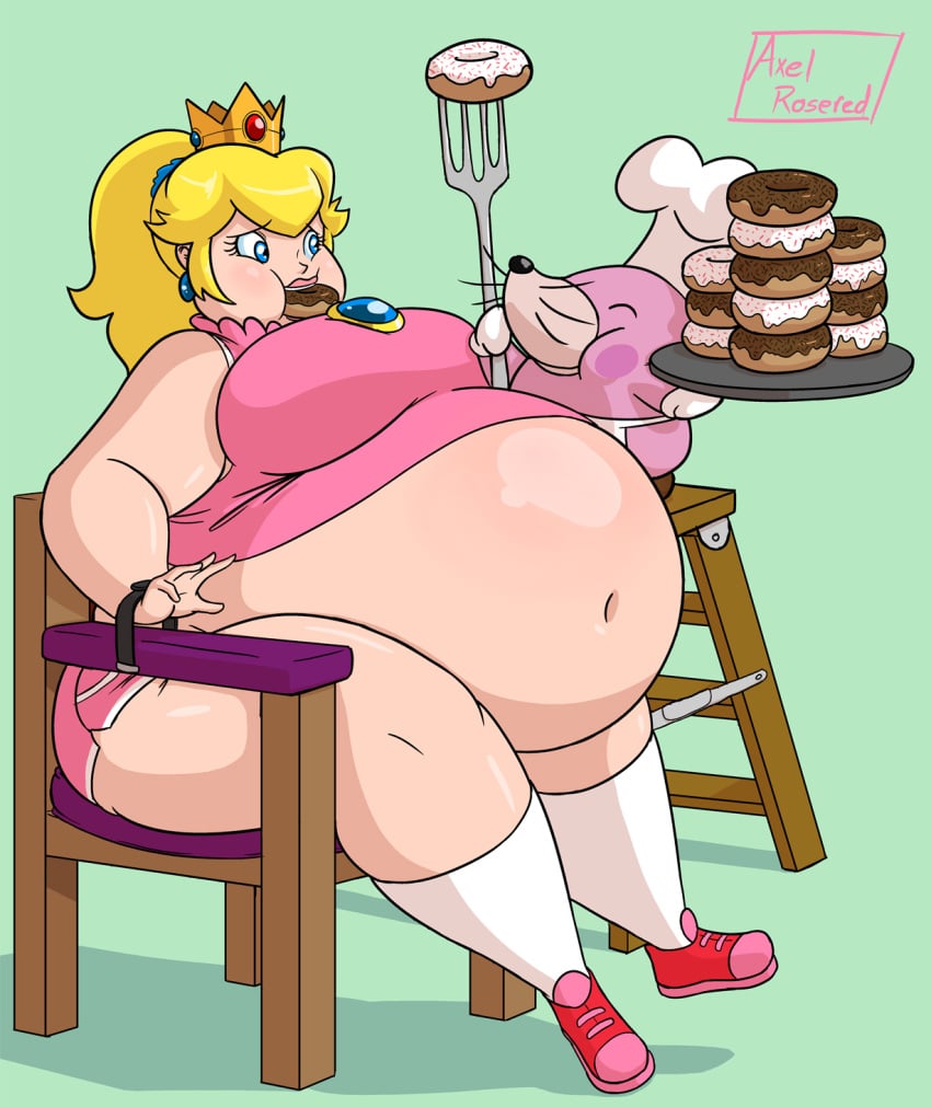 axel-rosered belly big_belly blonde_hair blue_eyes donut fat force_feeding huge_belly mario_(series) mario_hoops_3_on_3 mole monty_mole nintendo obese overweight princess_peach stuffed_belly stuffed_cheeks stuffing weight_gain worried_expression