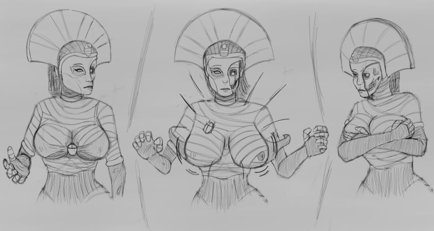 1girls callmewritefag female female_only khalida_(warhammer) monochrome mummy nipple_slip nipples sketch solo solo_female tomb_kings undead warhammer_(franchise) warhammer_fantasy