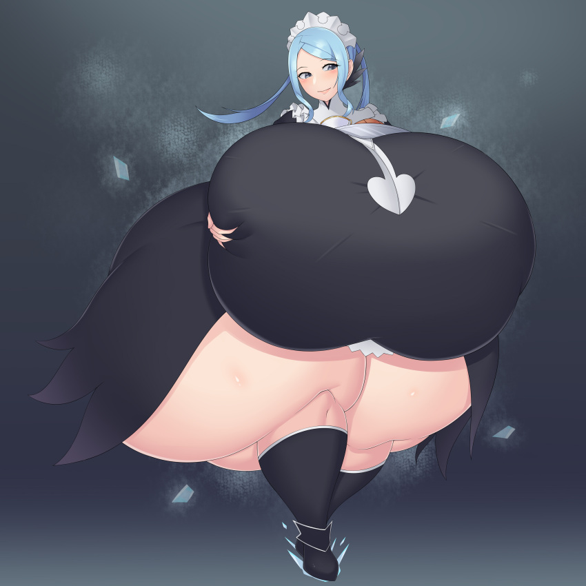 1girls bare_thighs blue_hair bluespice breast_grab curvy deep_skin female female_only fire_emblem fire_emblem_fates flora_(fire_emblem) gigantic_ass gigantic_breasts grabbing_own_breast grey_eyes hyper_ass hyper_breasts light_blue_hair maid nintendo short_hair smile solo thick_thighs thighhighs thighs voluptuous