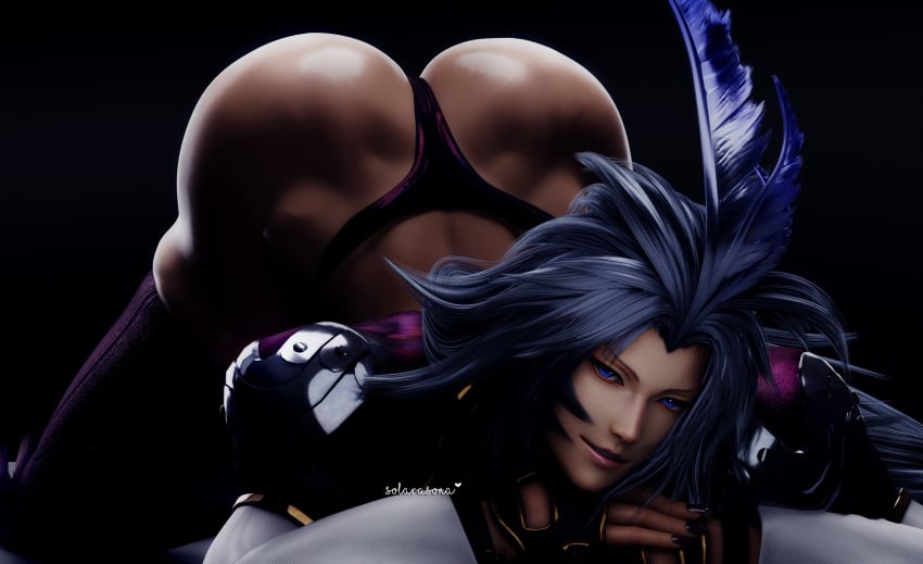 1boy 3d ass ass_up big_ass black_background blender blue_hair bubble_ass bubble_butt dark_background femboy final_fantasy final_fantasy_ix gloves jack-o_pose kuja light-skinned_male light_skin long_hair long_sleeves looking_at_viewer male male_ass male_only painted_nails round_ass round_butt shiny_skin smile smirk smug solarasona square_enix thick thick_ass thick_thighs thighhighs thong