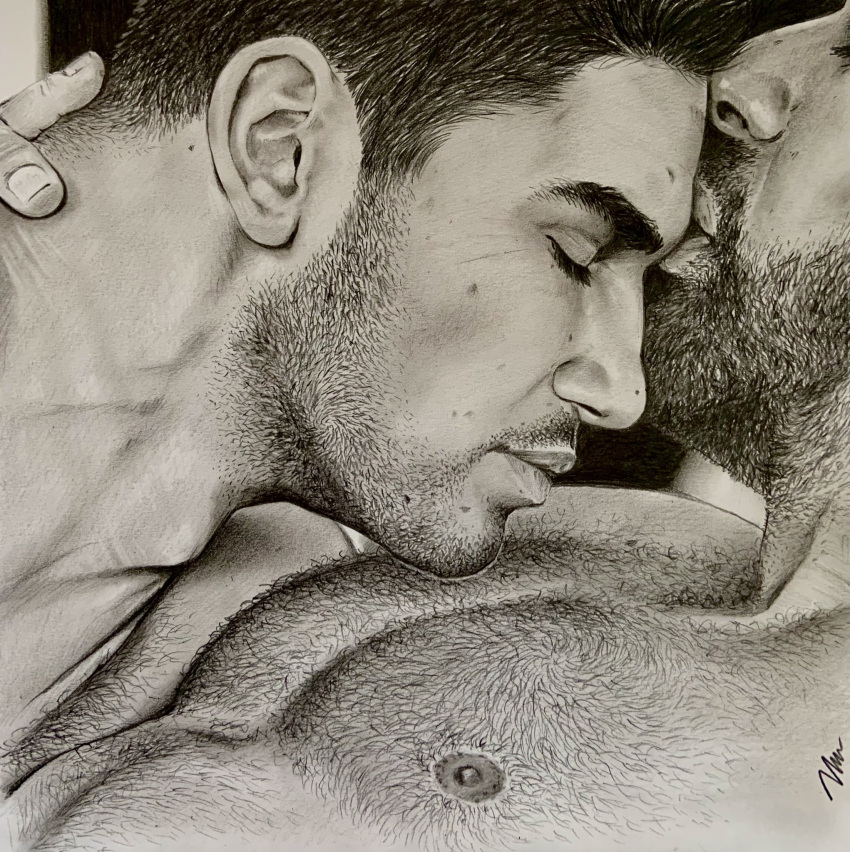 black_and_white brad_welch_art gay hairy_chest male male_only muscles muscular muscular_male pencil_(artwork) sketch uncolored