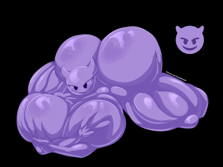 2d ass ass_cheeks bald big_ass big_breasts breast_hug breast_squeeze breasts devil_emoji emoji_(race) horns huge_ass huge_breasts hyper hyper_ass hyper_breasts hyper_hourglass imp large_ass large_breasts nude purple-skinned_female purple_body purple_skin smile tasteofchoklit thick_thighs