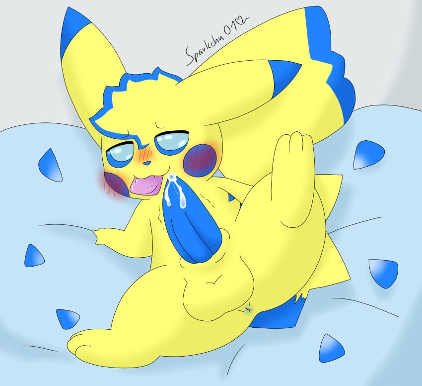 absurd_res anus balls bed bedding bedroom_eyes big_penis blue_body blue_eyes blue_fur blue_penis blue_rose blue_sclera blush blush_lines bodily_fluids condom condom_in_mouth cosplay_pikachu dripping erection feral flower flower_petals fur furniture generation_1_pokemon genital_fluids genitals hi_res inviting leaking_precum long_ears lying male male_only mammal narrowed_eyes nintendo on_back on_bed paws penis petals pikachu plant pokemon pokemon_(species) precum precum_drip precum_on_penis presenting presenting_anus presenting_balls presenting_penis rodent romantic romantic_ambiance rose_(flower) rose_petals seductive sexual_barrier_device shy simple_background solo solo_focus sparkchu sparkchu01 spread_legs spreading tapering_penis throbbing throbbing_penis video_games yellow_body yellow_fur