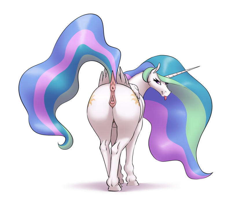 1girls anatomically_correct_pussy animal_genitalia animal_pussy anus aquaticvibes ass clitoral_winking crotchboobs female female_only feral friendship_is_magic from_behind furry my_little_pony pony presenting_hindquarters princess_celestia_(mlp) puffy_anus pussy raised_tail white_background