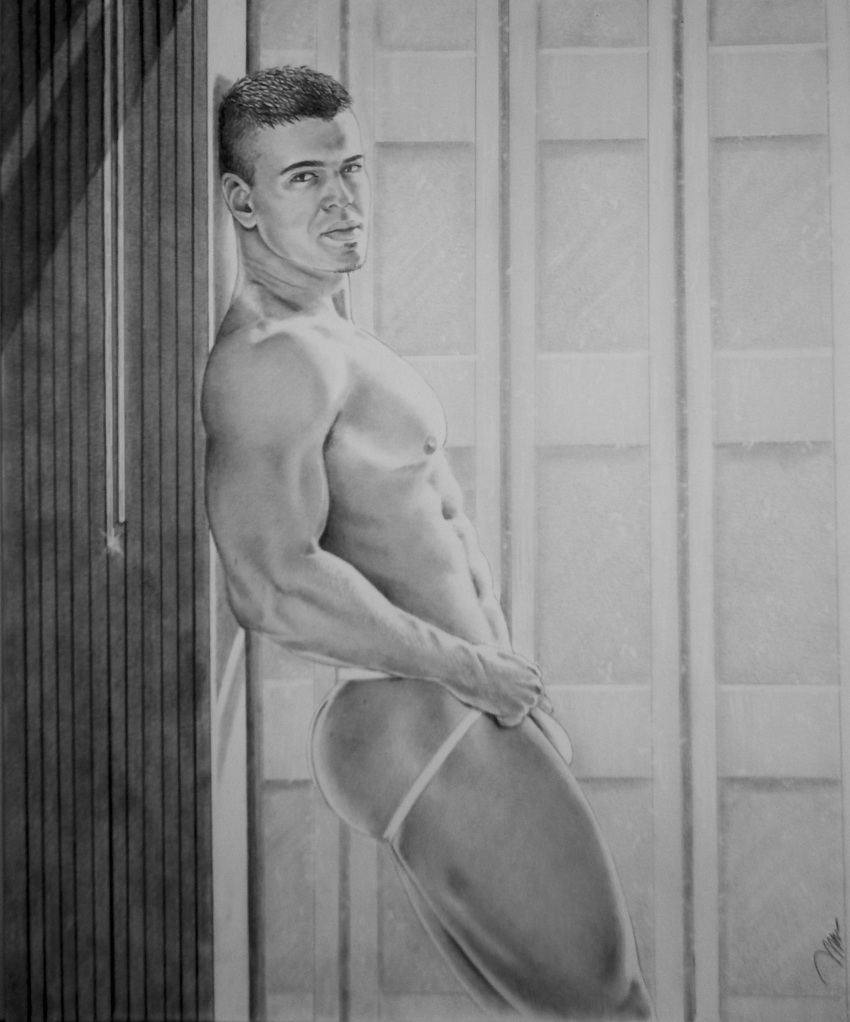 ass black_and_white brad_welch_art bulge carlos_campos jockstrap latino looking_at_viewer male male_only muscles muscular muscular_male onlyfans_model pencil_(artwork) real_person sketch thick_thighs uncolored