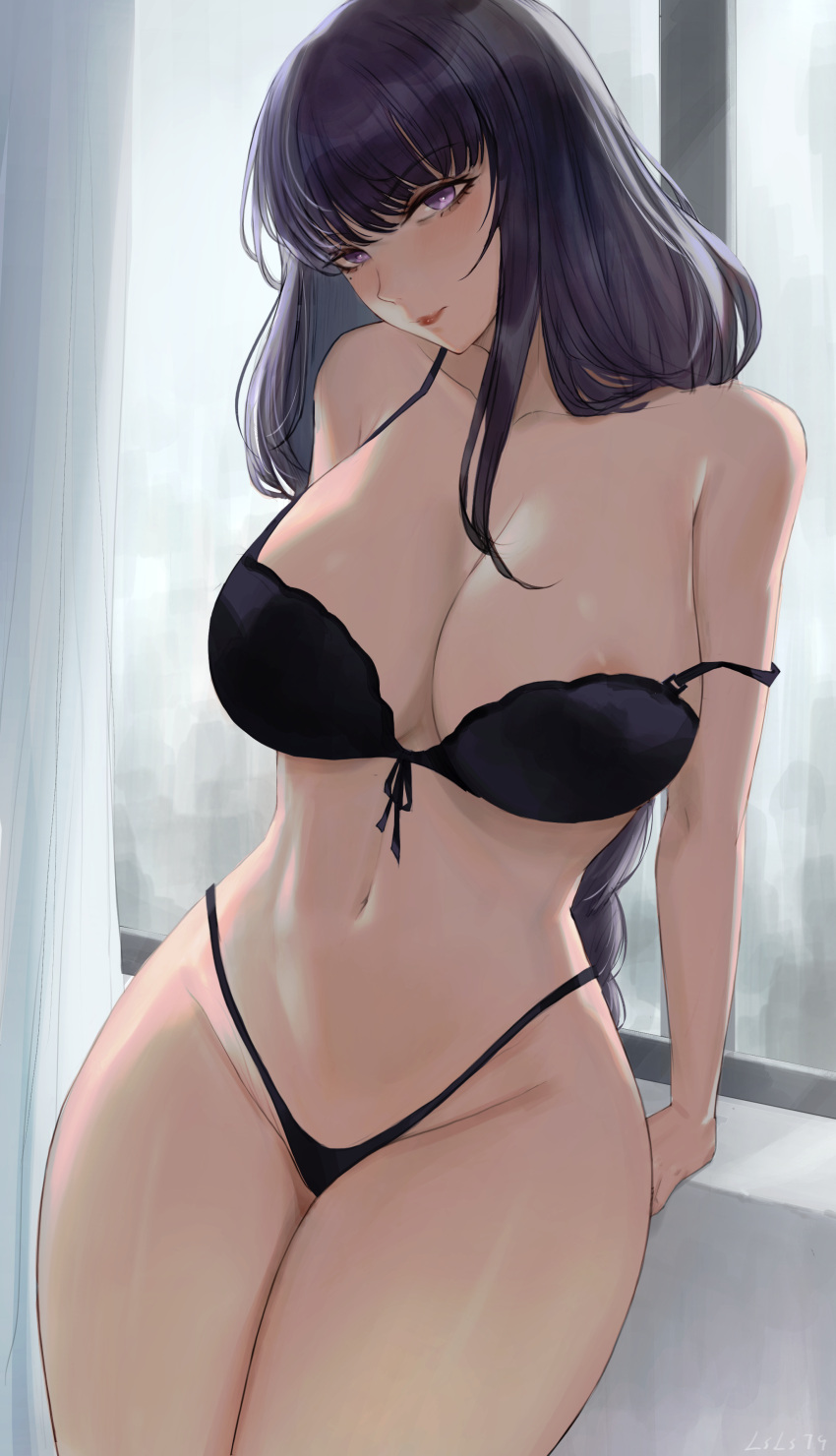 1girls 2022 black_bra black_panties bra breasts female female_only genshin_impact hi_res hips huge_breasts light-skinned_female light_skin long_hair lsls massive_breasts panties purple_eyes purple_hair raiden_shogun slim_waist thick_thighs thighs very_long_hair wide_hips