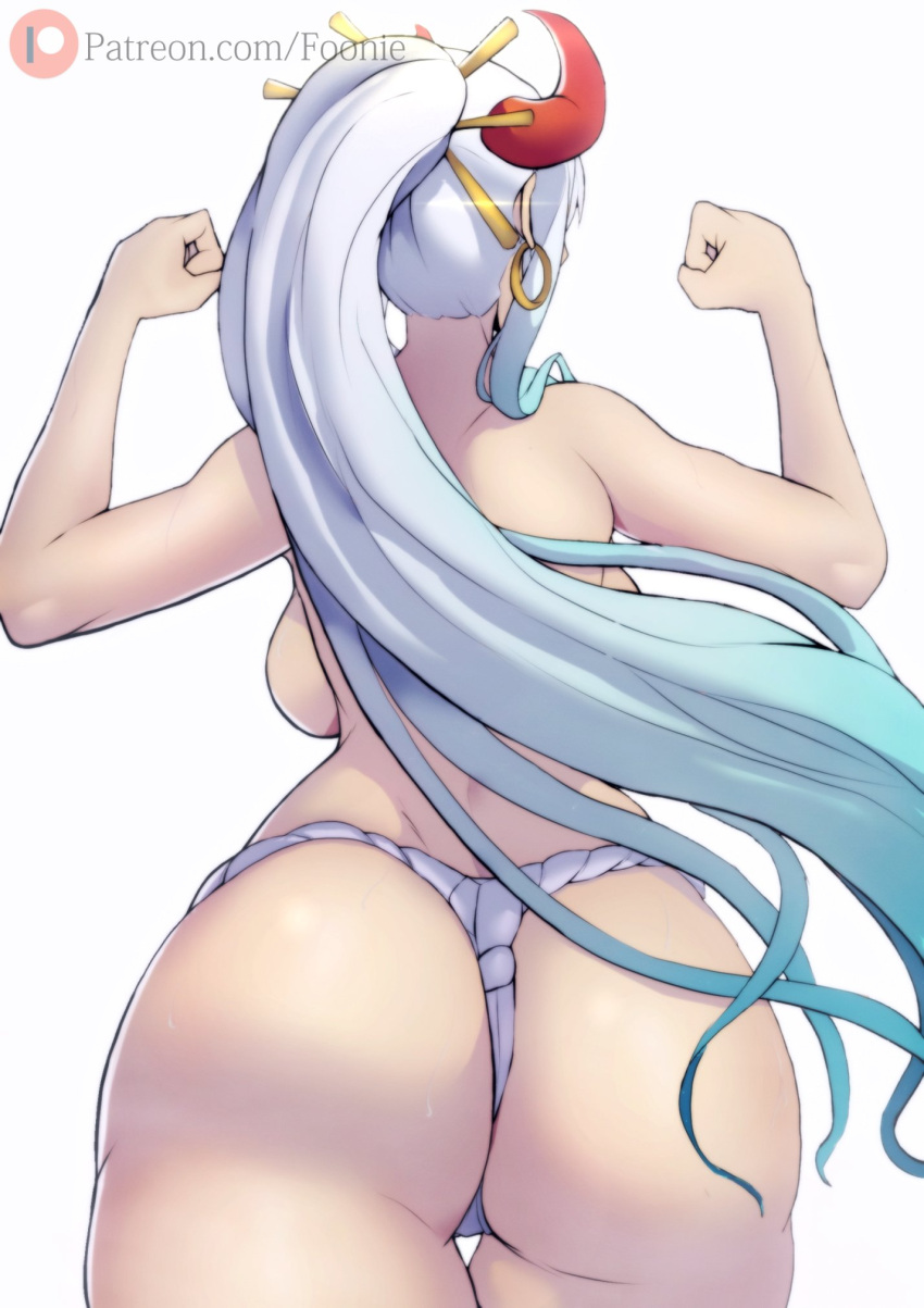 1girls ass back_view big_breasts big_butt breasts female female_focus female_only foonie_xd fundoshi funi_xd horns light_skin multicolored_fur multicolored_hair narrow_shoulders one_piece ponytail solo solo_focus standing thick_thighs thighs thin_arms thin_waist two_tone_hair white_hair wide_hips yamato_(one_piece)