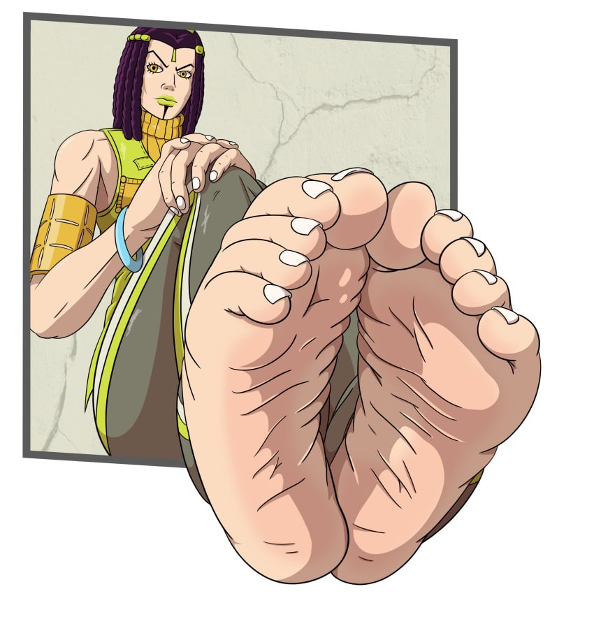 1girls barefoot big_feet ermes_costello feet female female_only foot_fetish foot_focus green_lipstick jojo's_bizarre_adventure latina meaty_soles soles solo solo_female stone_ocean sweat thejestermime toenails toes toes_scrunch tomboy white_toenails wrinkled_feet wrinkled_soles