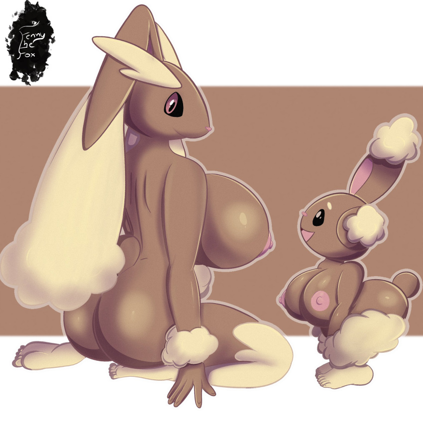 anthro ass big_breasts breasts buneary duo female fennythefox generation_4_pokemon hi_res lagomorph lopunny mammal nintendo nipples pokemon pokemon_(species) video_games