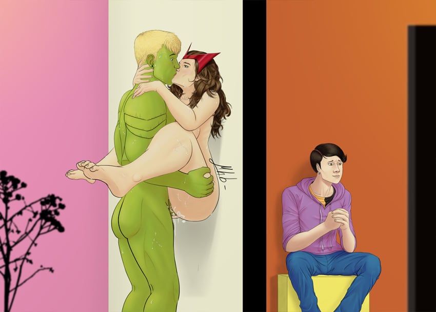 1girls 2boys against_wall billy_kaplan blonde_hair butt cheating cheating_boyfriend cum_dripping cum_leak cumming_inside female gay_to_straight gay_with_woman hulkling human kissing lifting male male_penetrating_female marvel marvel_comics mother mother_and_son mother_and_son's_boyfriend netorare ntr orientation_play penis_in_pussy scarlet_witch stealth_sex straight straight_sex stud superhero tagme teddy_altman unknown_artist vaginal_penetration wanda_maximoff wiccan x-men