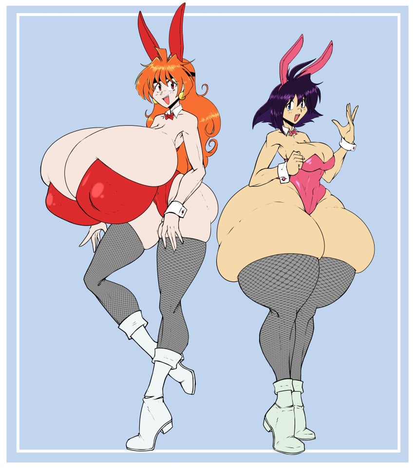 2girls amelia_wil_tesla_seyruun ass_bigger_than_breasts ass_bigger_than_head ass_bigger_than_torso ass_body ass_vs_breasts bottom_heavy breasts breasts_bigger_than_ass breasts_bigger_than_head breasts_bigger_than_torso bunny_girl bunnysuit enormous_ass enormous_breasts fat_ass female fishnets gigantic_ass gigantic_breasts huge_ass huge_breasts human hyper hyper_ass hyper_breasts hyper_thighs light-skinned_female light_skin lina_inverse long_hair looking_at_viewer massive_ass massive_breasts orange_hair princess rust_and_bolts short_hair slayers sorceress tagme thick_thighs thigh_squish top_heavy wide_hips