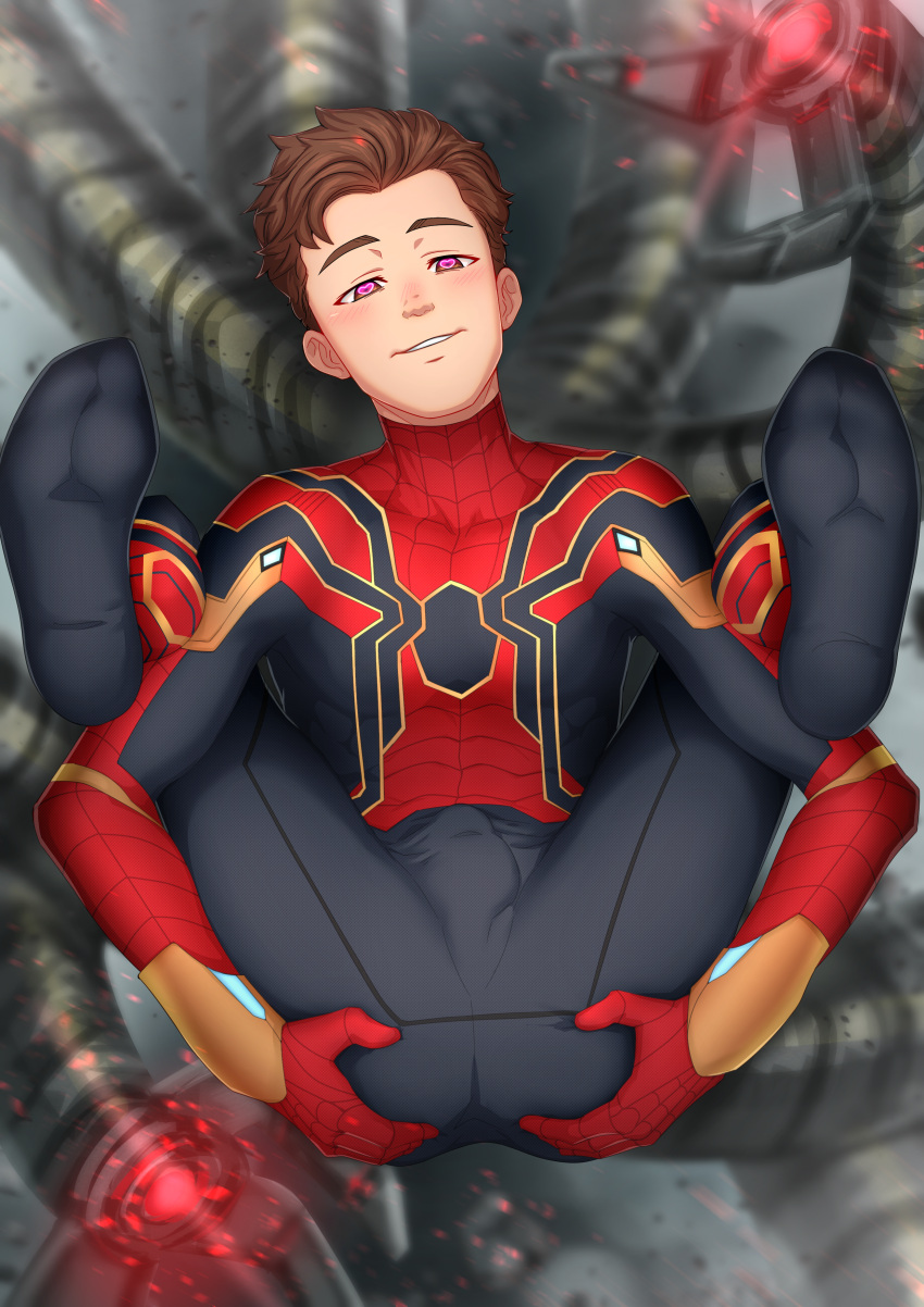 doctor_octopus gay light-skinned_male light_skin male male/male male_only marvel marvel_cinematic_universe otto_octavius peter_parker presenting_anus spider-man spider-man:_no_way_home spider-man_(series) straight_hair suiton tentacle_on_male torn_clothes yaoi