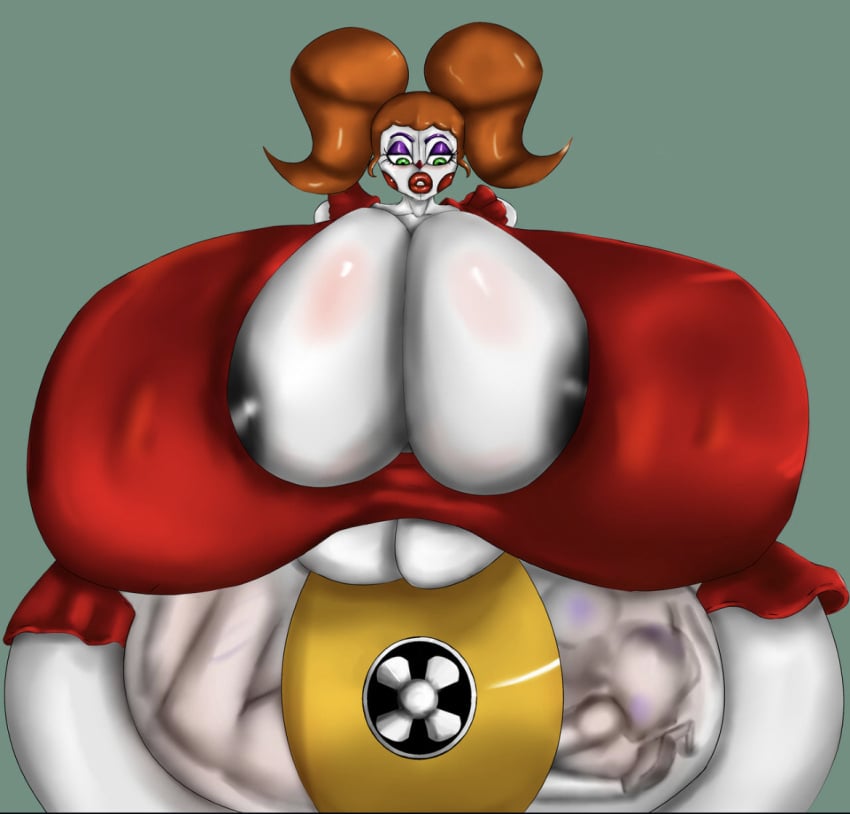 1girls 2d 2d_(artwork) baby_(fnafsl) ballora ballora_(fnafsl) big_ass big_breasts circus_baby circus_baby_(fnaf) enormous_belly fableeg female female_pred five_nights_at_freddy's five_nights_at_freddy's:_sister_location fnaf huge_belly scottgames sister_location thunder_thighs vore