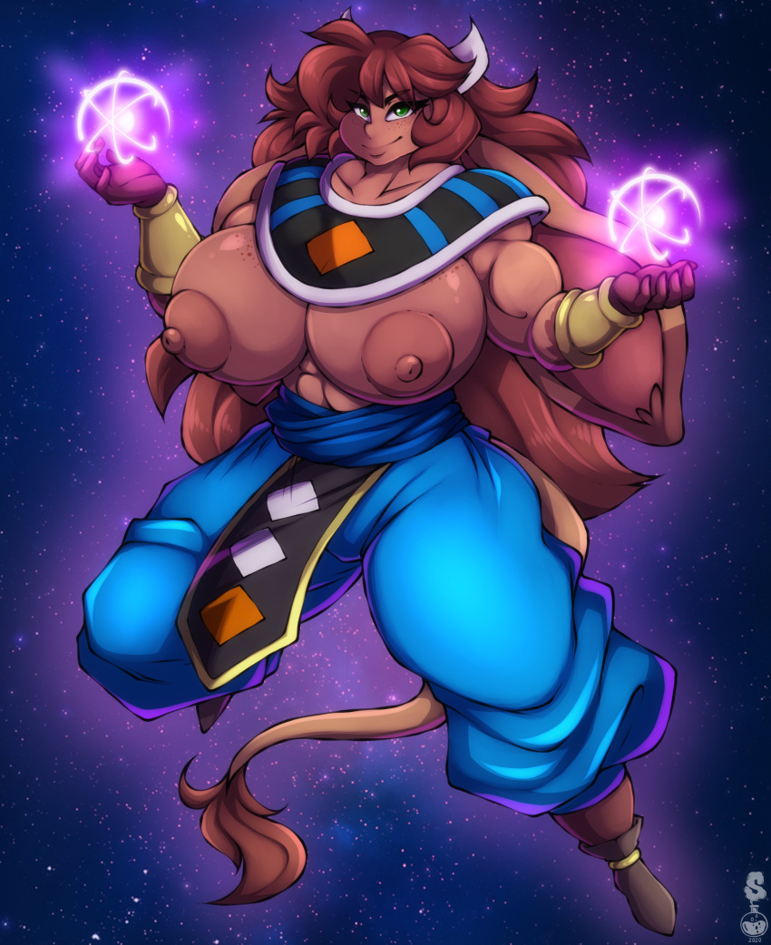 1girls 2020 4k abs abstract_background absurd_res anthro areola athletic athletic_anthro athletic_female beerus_(cosplay) biceps big_areola big_breasts big_ears bovid bovine breasts brown_body brown_fur brown_hair busty cattle clothed clothing cosmic_background cosplay curvaceous curvy curvy_figure dated digital_drawing_(artwork) digital_media_(artwork) dragon_ball dragon_ball_super eyelashes female female_focus female_only fit fit_female floppy_ears freckles freckles_on_breasts fur furry god_of_destruction goddess_of_destruction green_eyes hair hi_res horn huge_areola huge_breasts large_breasts las_lindas long_ears long_hair long_tail looking_at_viewer mammal mora_linda muscular muscular_anthro muscular_female nipples smile solo space space_background superix thick_thighs topless topless_anthro topless_female voluptuous watermark webcomic wide_hips