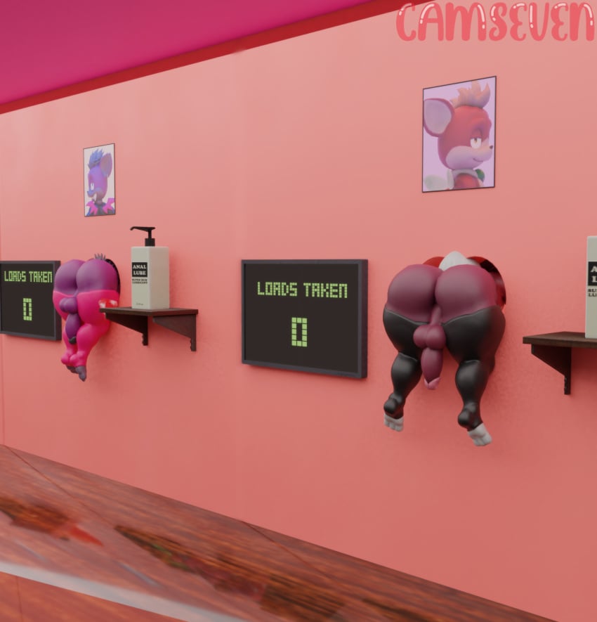 3d_(artwork) alternate_version_at_source anthro ass backsack balls big_butt camseven chip_(sonic) clothing dark_gaia digital_media_(artwork) duo fur genitals girly grey_hair hair hi_res legwear lube_bottle male mammal penis perineum public_use purple_body purple_fur red_body red_fur sega sonic_(series) sonic_the_hedgehog_(series) sonic_unleashed stockings teapot_(body_type) through_wall unknown_species watermark white_hair wings