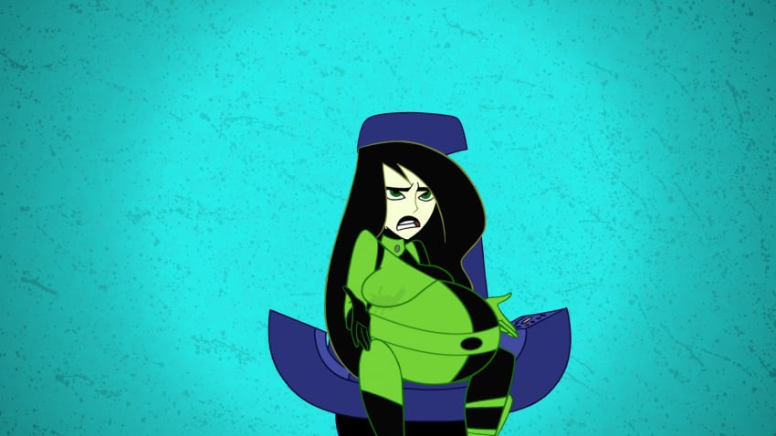 1girls belly big_belly big_breasts black_hair breasts disney disney_channel edit female kim_possible lactating_through_clothing lactation morphtothetop pregnant screenshot_edit shego