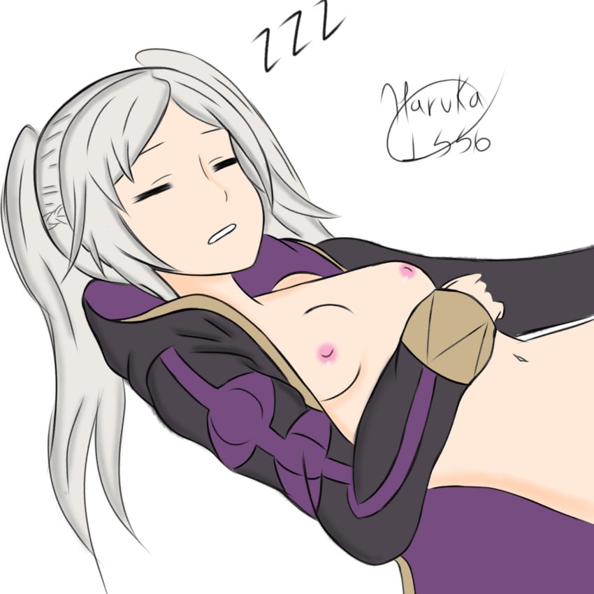 1girls breasts breasts_out coat female fire_emblem fire_emblem_awakening haruka1556 nintendo nipples open_coat robin_(fire_emblem) robin_(fire_emblem)_(female) sleeping solo twintails