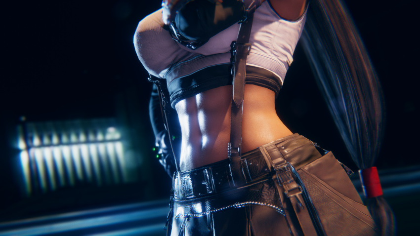 1girls 3d 3d_(artwork) abs abs_focus big_breasts breasts brown_hair busty female_focus female_only final_fantasy final_fantasy_vii final_fantasy_vii_remake fit fit_female ggadams long_hair muscles muscular_female solo standing stomach summer tifa_lockhart toned