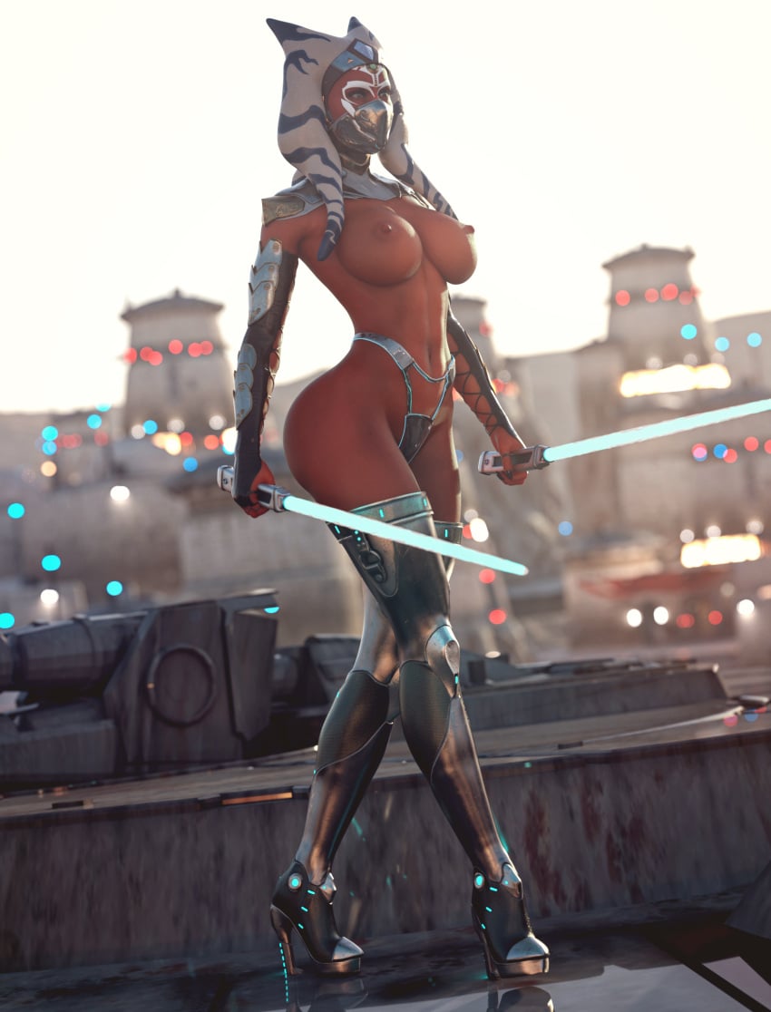 1girls 3d absurd_res ahsoka_tano alien alien_girl athletic_female breasts female female_only heels hi_res high_heels large_breasts lightsaber mask noahgraphicz orange_skin solo star_wars star_wars_rebels stiletto_heels thick_thighs thighhighs thighs togruta very_high_heels wide_hips