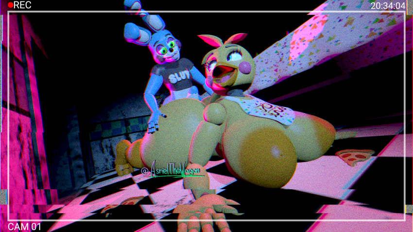 16:9 3d 3d_(artwork) animatronic anthro asrielthewagon avian big_breasts bird breasts chicken clothing digital_media_(artwork) duo english_text erection female five_nights_at_freddy's five_nights_at_freddy's_2 galliform gallus_(genus) genitals hair hi_res humanoid machine male male/female mammal nipples nude penis phasianid robot scottgames sex shaded smile source_filmmaker text toy_bonnie_(fnaf) toy_chica_(fnaf) video_games watermark widescreen