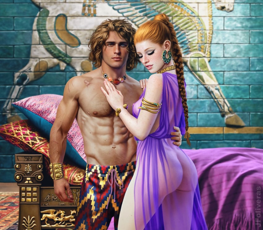 1boy 1girls abs achaemenid alexander_the_great ancient_greece ancient_history ancient_middle_east ancient_persia athletic athletic_male big_butt blonde_hair braid braided_hair breasts female freckles heterochromia history human human_only iran iran_(persia) jfoliveras joan_francesc_oliveras_pallerols king light-skinned_female light-skinned_male light_skin looking_at_viewer male mesopotamia middle_eastern_clothing muscular muscular_male nipples nipples_visible_through_clothing persepolis persia persian_(iranian) persian_clothing persian_female public_domain queen red_hair roxana see-through_clothing six_pack straight tanned_skin transparent_clothing voluptuous voluptuous_female