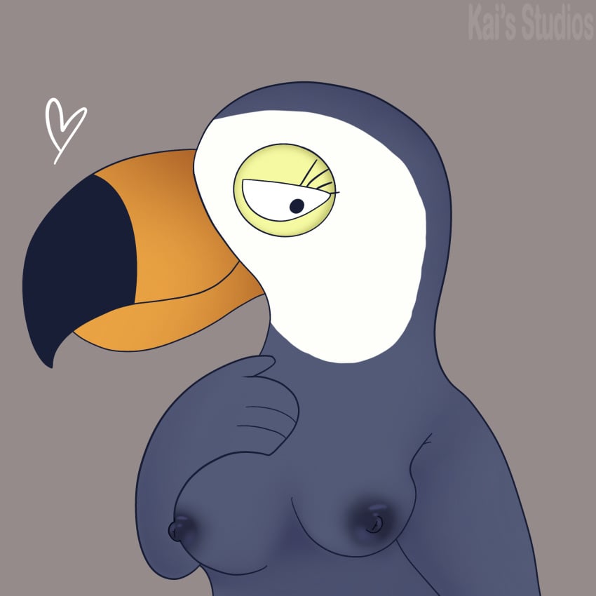 2022 anthro avian beak bedroom_eyes breasts breasts_out bust_portrait furry hand_on_chest head_markings heart hi_res kais_studios solo solo_female toucan tuca tuca_and_bertie