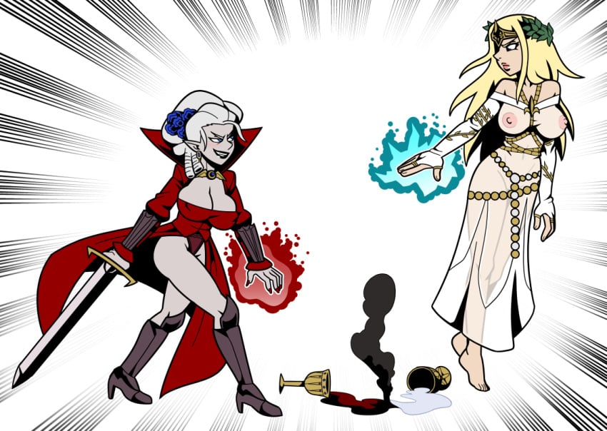 2girls barefoot big_breasts blonde_hair breasts bretonnia cleavage duo duo_female duo_focus fay_enchantress female female_only fight floating functionally_nude functionally_nude_female games_workshop human imminent_fight isabella_von_carstein light-skinned_female magic magical_girl multiple_girls nipples_visible_through_clothing see-through shamefuldisplay source_request transparent_clothing vampire vampire_counts warhammer_(franchise) warhammer_fantasy white_hair