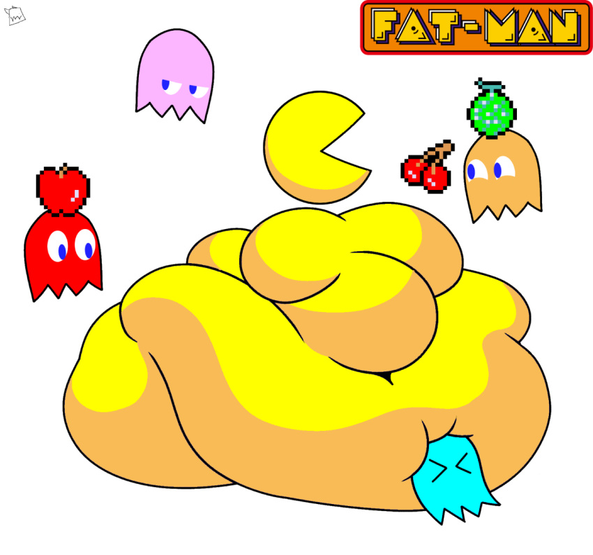 apple blinky_(pac-man) cherry chubby clyde_(pac-man) cyanu fat fat_fetish feeding force_feeding ghost inky_(pac-man) melon overweight overweight_male pac-man pac-man_(series) pinky_(pac-man) video_games