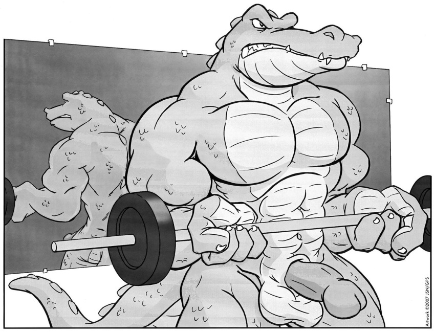 cooner crocodile gator gym male male_only mirror muscles nude penis reptile scalie