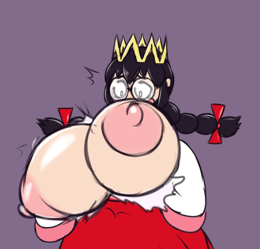 black_hair breast_expansion breasts breasts_out breasts_out_of_clothes crown fairy fairy_queen fairy_wings glasses huge_breasts kirby_(series) kirby_64 kirby_64:_the_crystal_shards metachoke queen_ripple round_glasses torn_clothes torn_clothing twin_braids twintails wings