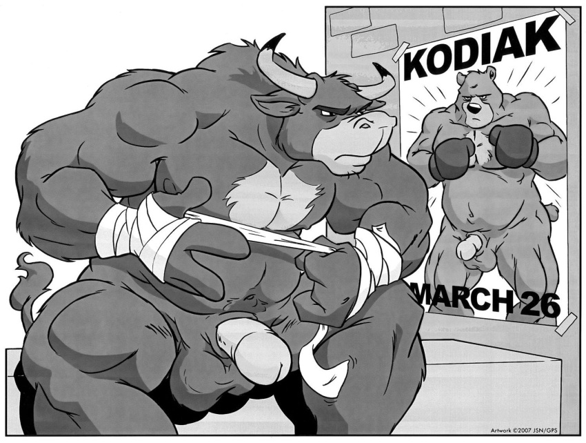 1boy angry bovine bull cooner furry gym male male_only muscles nude solo tauren