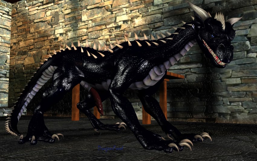 1boy 3d black dragon dragonfood feral hi_res male male_only nude penis scalie solo