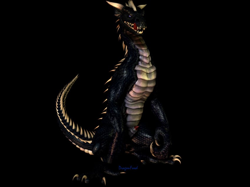 1boy 3d black dragon dragonfood feral male male_only nude penis scalie solo