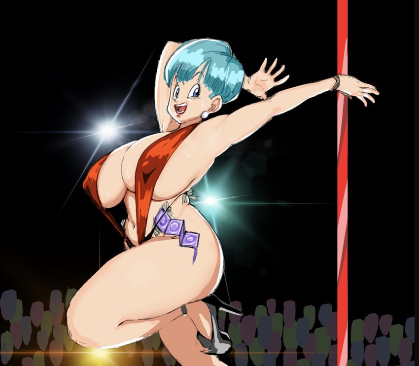 1girls big_ass big_breasts blonde_hair boobs breasts bulma_briefs condom_packet_strip dragon_ball dragon_ball_super dragon_ball_z erect_nipples high_heels looking_at_viewer mature_female milf nipples_visible_through_clothing one_leg_up pole_dancing red_bikini short_hair sweat sweaty_breasts thick_thighs wide_hips zetomeso