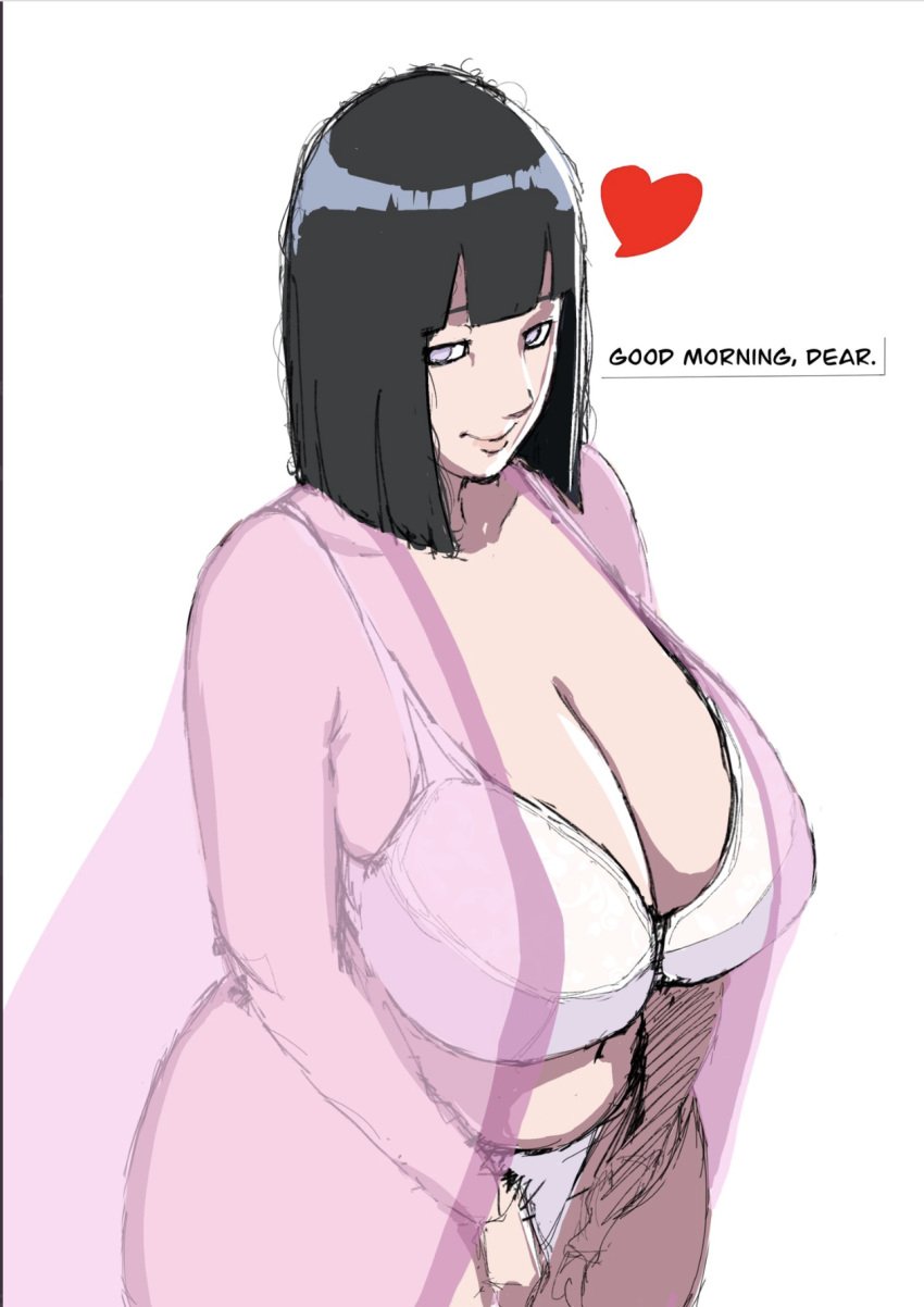 1girls big_breasts boobs boruto:_naruto_next_generations breasts_bigger_than_head cleavage heart hyuuga_hinata looking_at_viewer mature_female milf naruto nightgown simple_background smile thick_thighs venus_body white_background white_bra white_panties wide_hips zetomeso