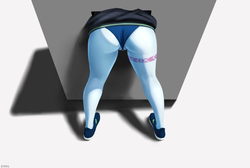 1girls ass ass_focus back_view body_markings cybernetics cyberpunk:_edgerunners cyberpunk_2077 cyborg female female_only panties rebecca_(edgerunners) solo solo_female stuck stuck_in_wall thick_thighs thighs through_wall z282g