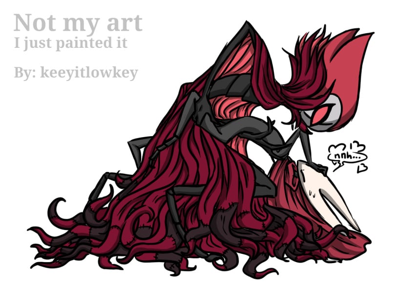 1boy1girl anthro_only anthropod beetle cape cloak closed_eyes clothes colored female grimm_(hollow_knight) hollow_knight hornet_(hollow_knight) insects justforgetme keeyitlowkey red_cape sex shy simple_background size_difference straight straight_sex white_background